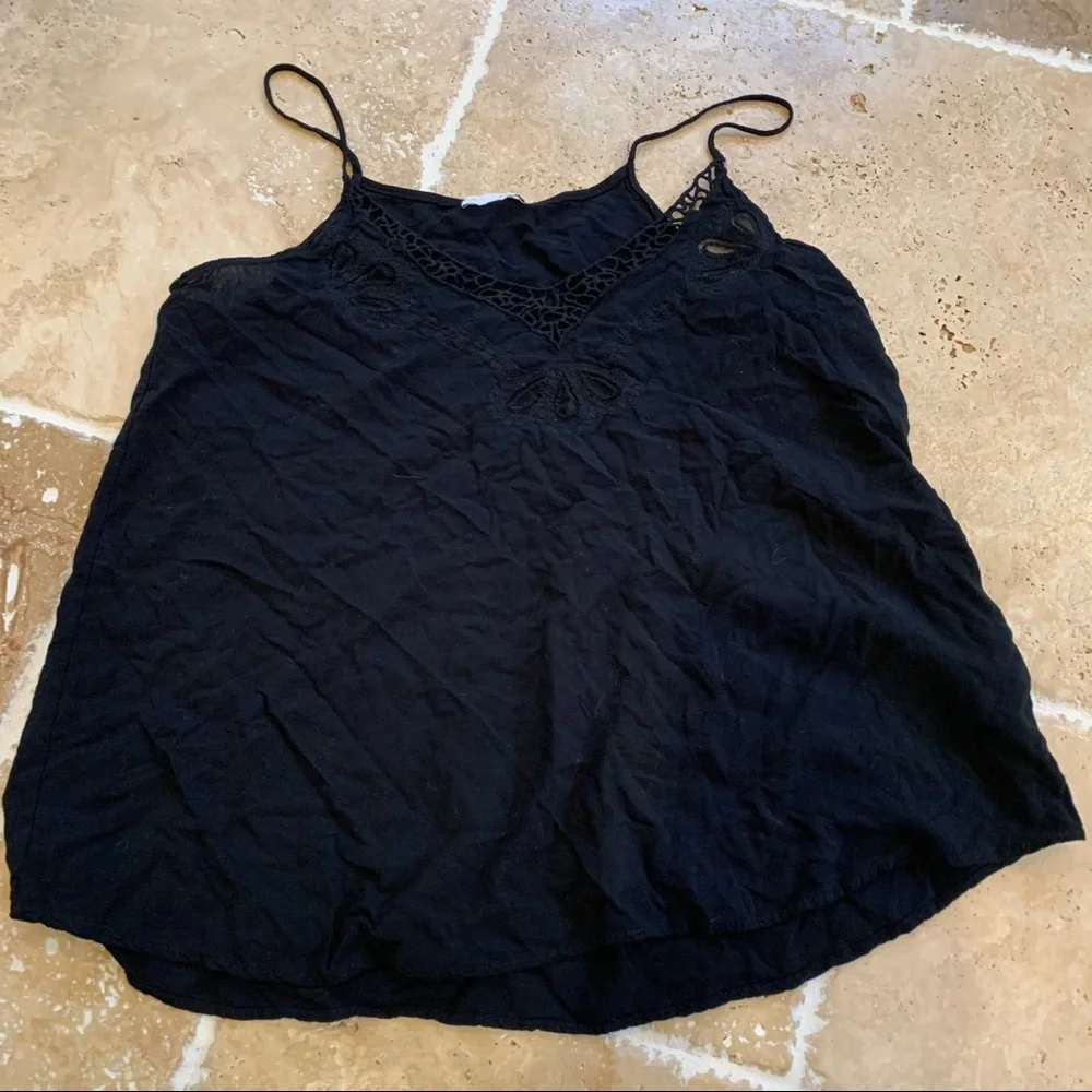Zara B W Collection Embroidered Tank Black S Cutout Embroidery